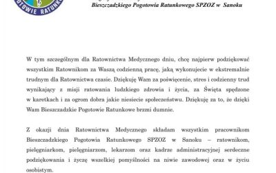 Życzenia z okazji Dnia Ratownictwa Medycznego